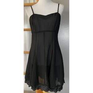 90s Toi & Moi Lingerie Slip Dress M Black Embroidered Floral Trim Goth Classic